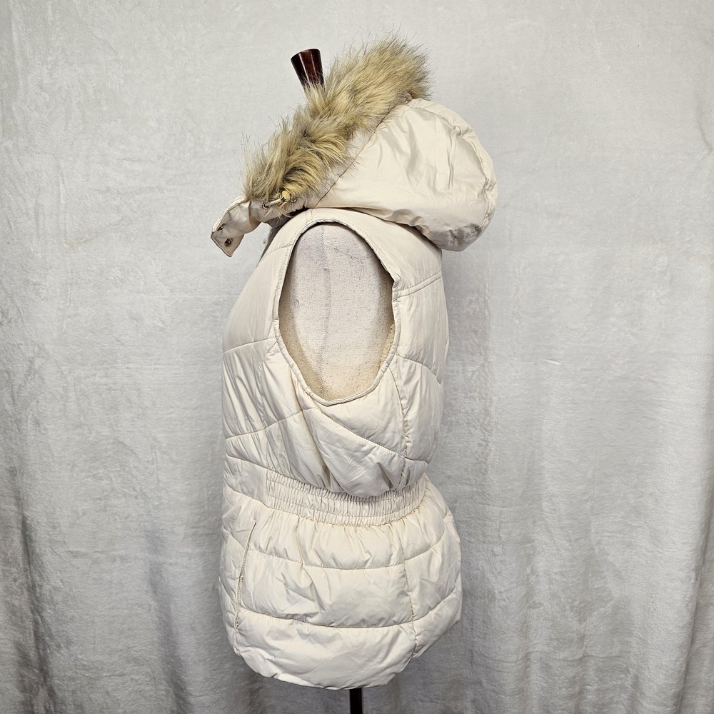 Banana Republic Vest Womens S White Hooded Quilted Puffer Faux Fur Y2K Style - Picture 3 of 11